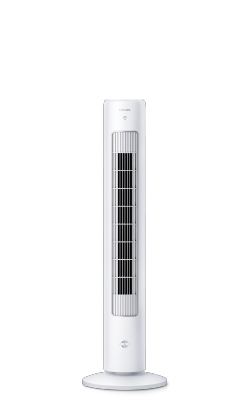 (ouvre dans la même fenêtre) Un grand ventilateur colonne blanc Philips série 5000 avec un bouton d'aromathérapie en façade.