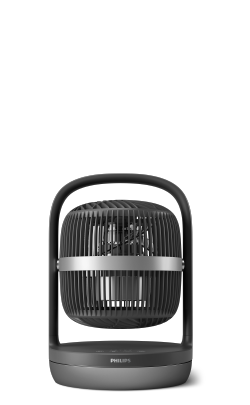 (ouvre dans la même fenêtre) Un petit ventilateur de table noir Philips série 3000 avec oscillation automatique.